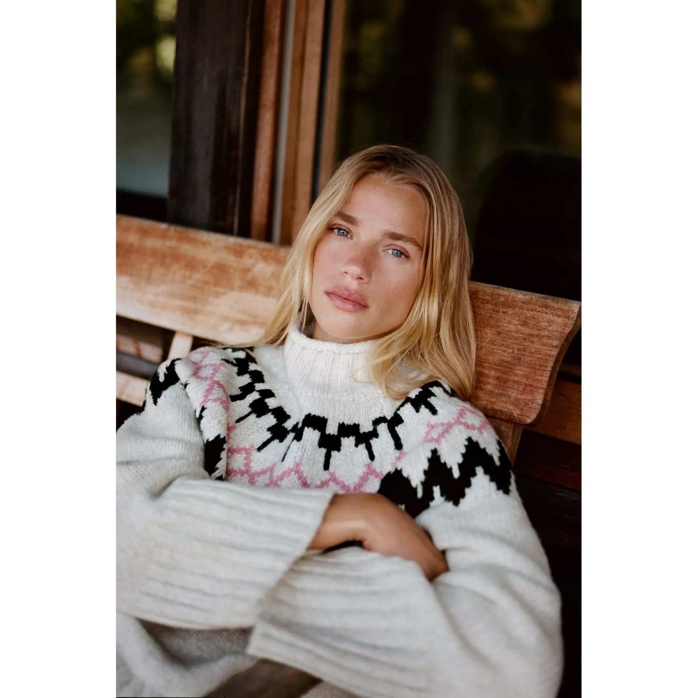 Anthropologie Sanctuary Sweater Women Small Cream Fairisle Mock Neck Long Sleeve
